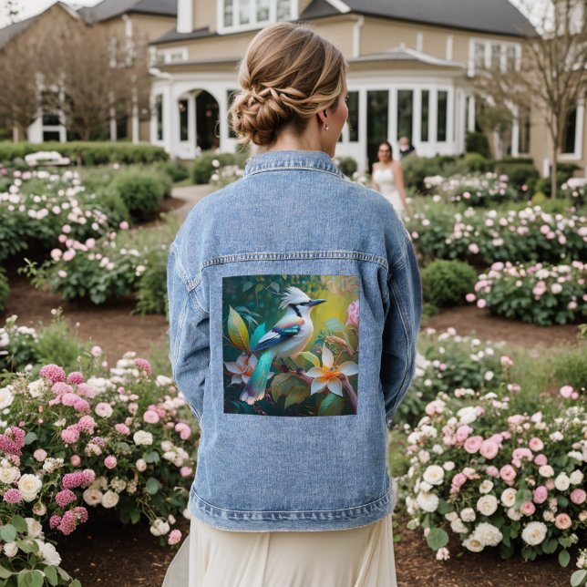 Crested Teal Winged Jay Denim Jacket (Wedding Back)