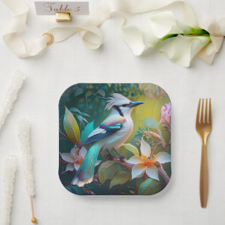 Crested Teal Winged Jay Paper Plate