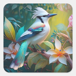 Crested Teal Winged Jay Square Sticker