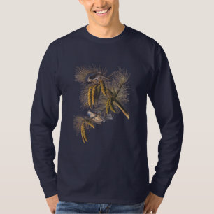 Crested Titmouse Audubon Bird in Pine Tree T-Shirt