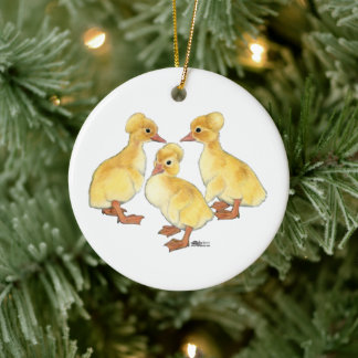 Crested White Ducklings Ceramic Tree Decoration