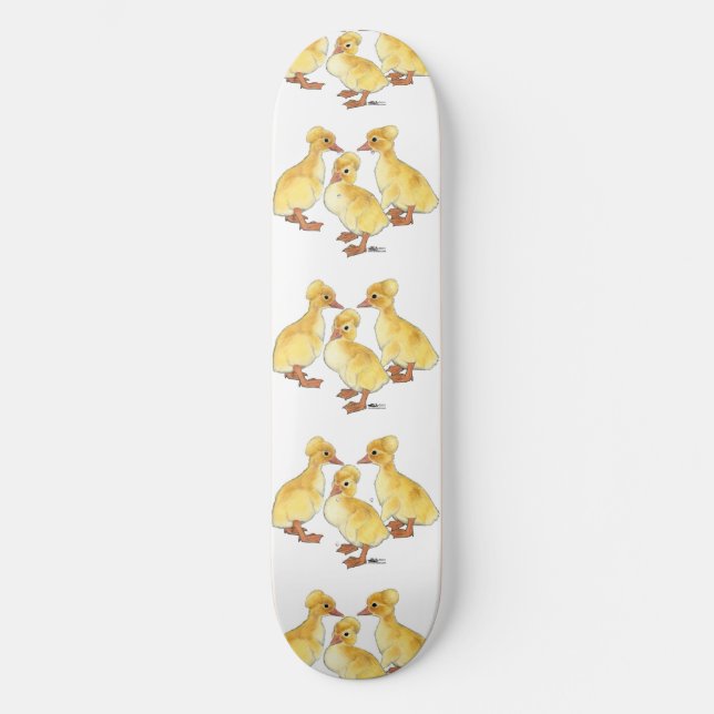 Crested White Ducklings Skateboard (Front)