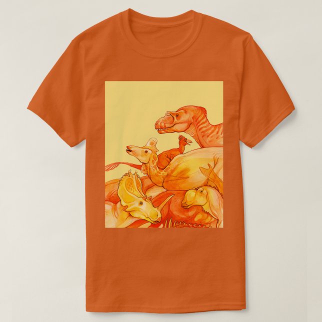 cretaceous congregation orange amp yellow dinosaur T-Shirt (Design Front)