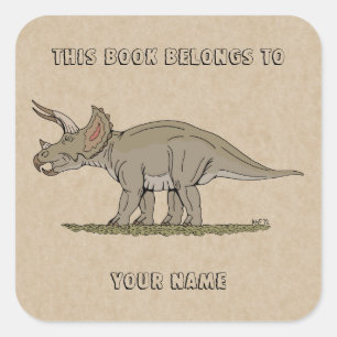 Cretaceous Dinosaur Triceratops Bookplate Square Sticker
