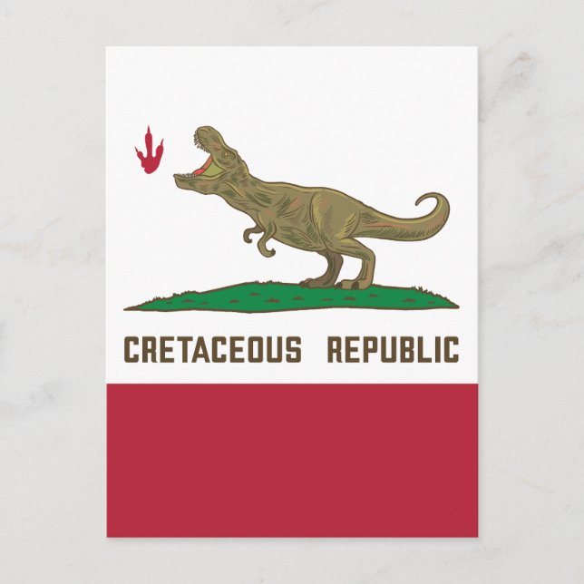 Cretaceous Republic California Flag T-rex Dinosaur Postcard (Front)