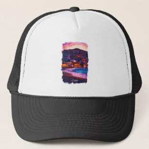 Crete Greece Greek Island Watercolor Painting Trucker Hat