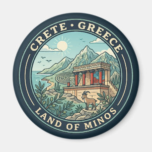 Crete Greece Illustration Travel Art Badge Magnet