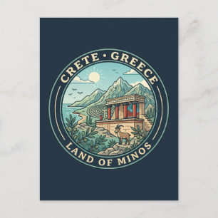 Crete Greece Illustration Travel Art Badge Postcard