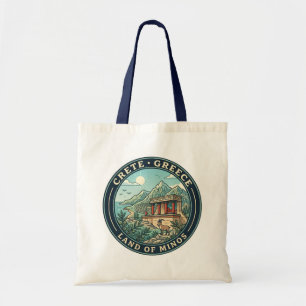 Crete Greece Illustration Travel Art Badge Tote Bag