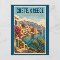 Crete Greece Illustration Travel Art Vintage
