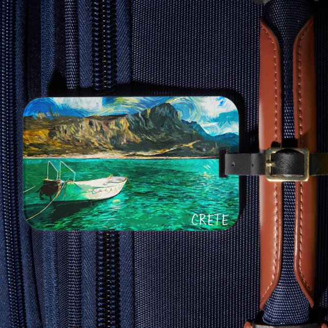 Crete Greece Ocean Oil Painting Luggage Tag (Front Insitu 4)