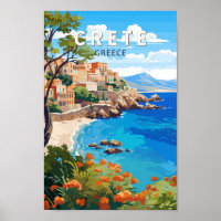 Crete Greece Travel Art Vintage