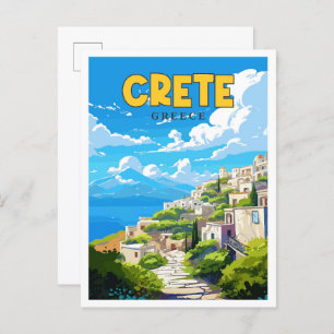 Crete Greece vintage travel illustration Postcard