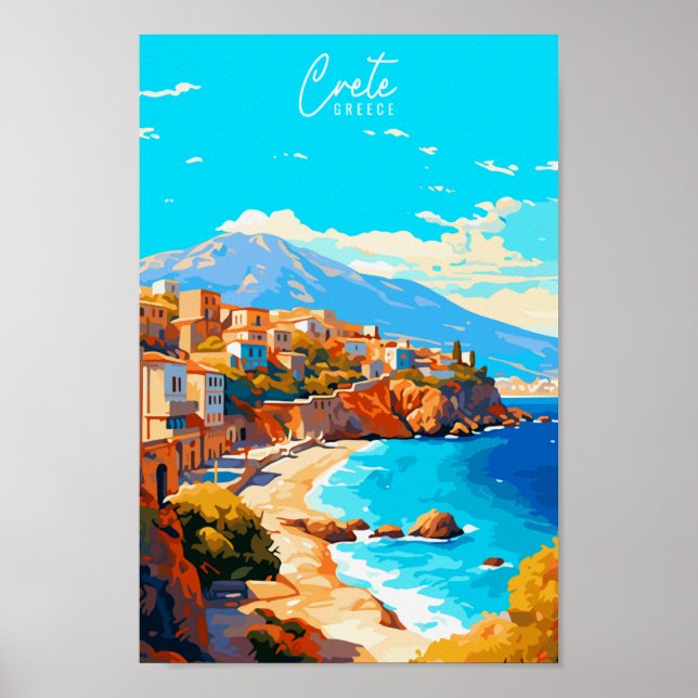 Crete Greece vintage travel place illustration Poster (Front)