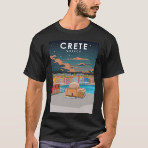 Crete Greece vintage travel poster at night  T-Shirt