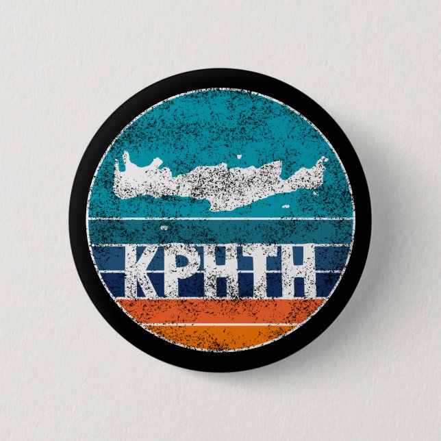Crete Map on distressed sunset - Greek fonts 6 Cm Round Badge (Front)