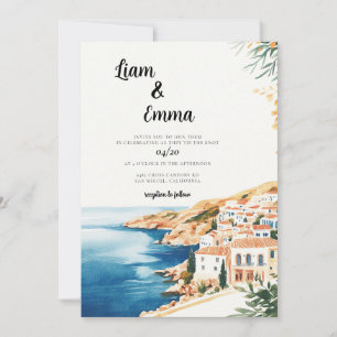 Crete Watercolor Wedding Destination Invitation