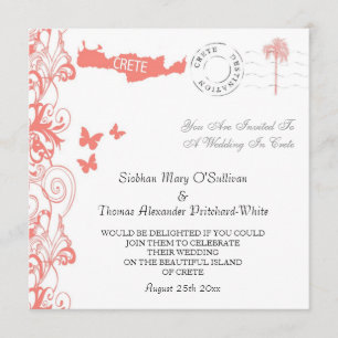 Crete Wedding Invitation In Coral Pink And White