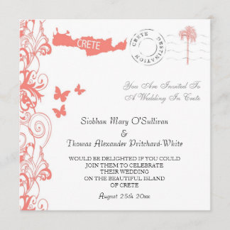 Crete Wedding Invitation In Coral Pink And White