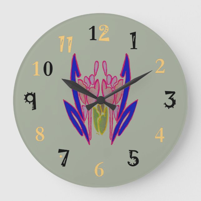 Crete your own Floral high quality display colors Large Clock (Front)