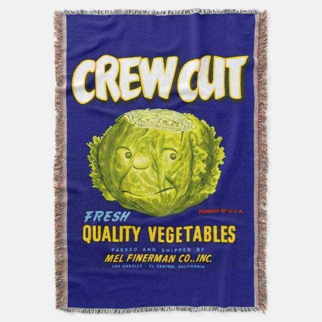 Crew Cut vegetable crate label print Throw Blanket (Front Vertical)