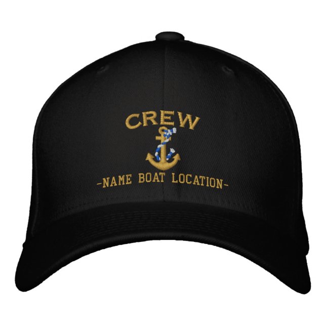 CREW Elegant Rope Anchor Your Boat Name or Both Embroidered Hat (Front)