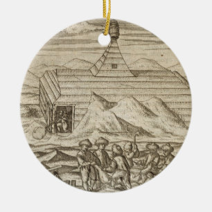 Crew killing and skinning bears, outside  the cabi ceramic tree decoration