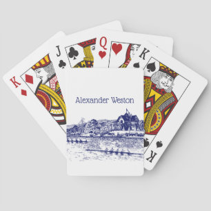 Crew Rowers Race With Boathouse Blue Playing Cards