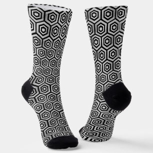 Crew Socks Black White Hexagon Geometric Pattern