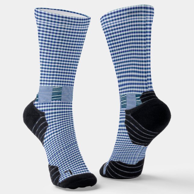 Crew Socks Blue & White Chequered  (Angled)