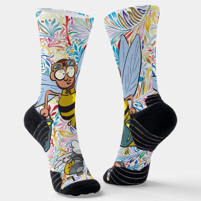 Crew Socks Colourful Floral Bumblebee Painting (Angled)
