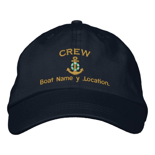 Crew Style Your Boat Name Your Name or Both Embroidered Hat (Front)