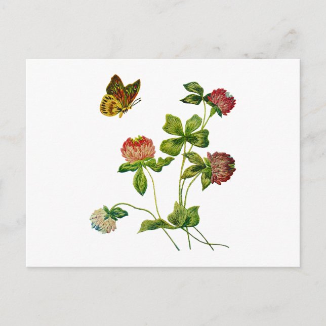 Crewel Embroidered Irish Clover Postcard (Front)