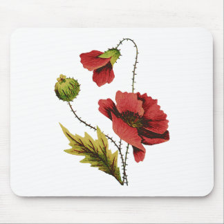 Crewel Embroidery Red Poppy Mouse Pad