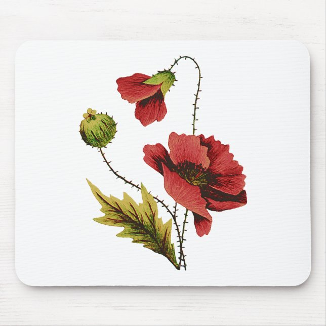 Crewel Embroidery Red Poppy Mouse Pad (Front)