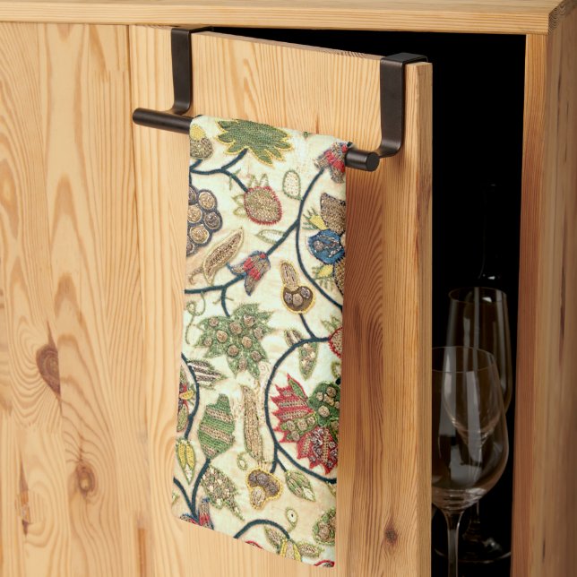 Crewel Work Embroidery Fruit and Flowers Tea Towel (Thirds Fold)