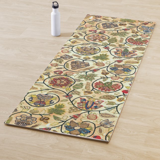 Crewel Work Embroidery Fruit and Flowers Yoga Mat (In Situ)