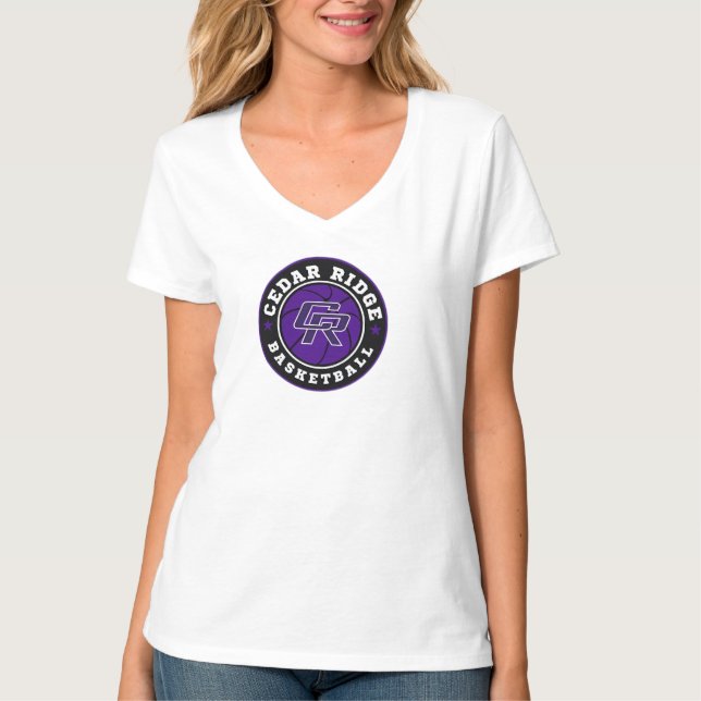 CRHS Basketball Logo - Ladies White V-Neck T-Shirt (Front)