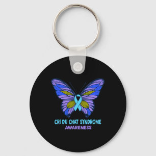 Cri Du Chat Syndrome Awareness Blue Ribbon Key Ring
