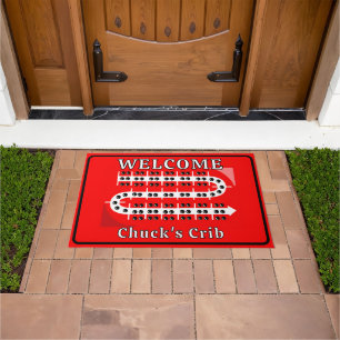 Cribbage Board Personalised Red Welcome Crib Doormat