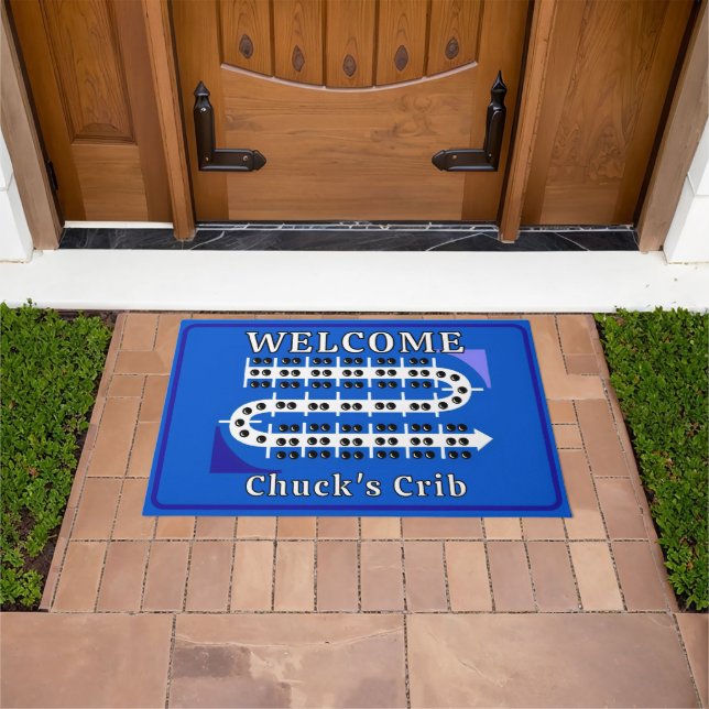 Cribbage Board Personalized Blue Welcome Crib Doormat (Outdoor)