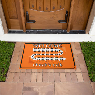 Cribbage Board Personalized Orange Welcome Crib Doormat