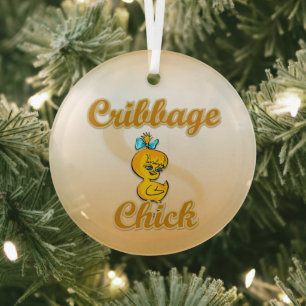 Cribbage Chick Glass Tree Decoration