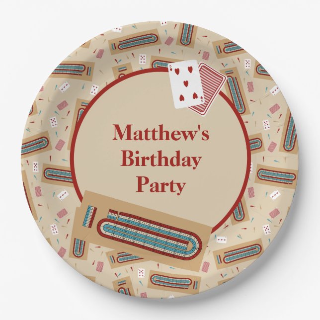 Cribbage Game Themed Personalised Party Paper Plate (Front)