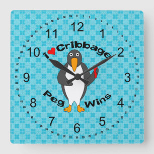 Cribbage Peg Wins Square Wall Clock