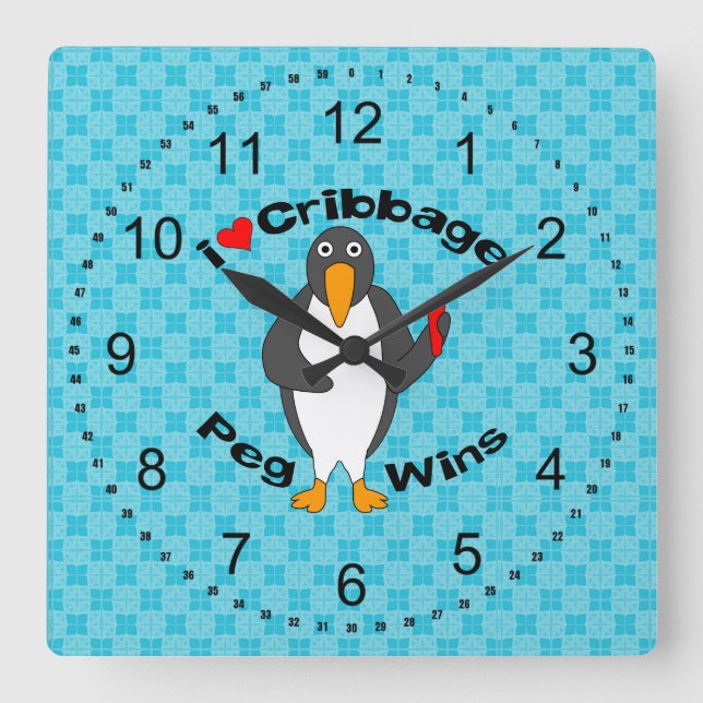 Cribbage Peg Wins Square Wall Clock (Front)