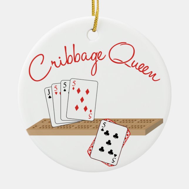 Cribbage Queen Ceramic Tree Decoration (Front)