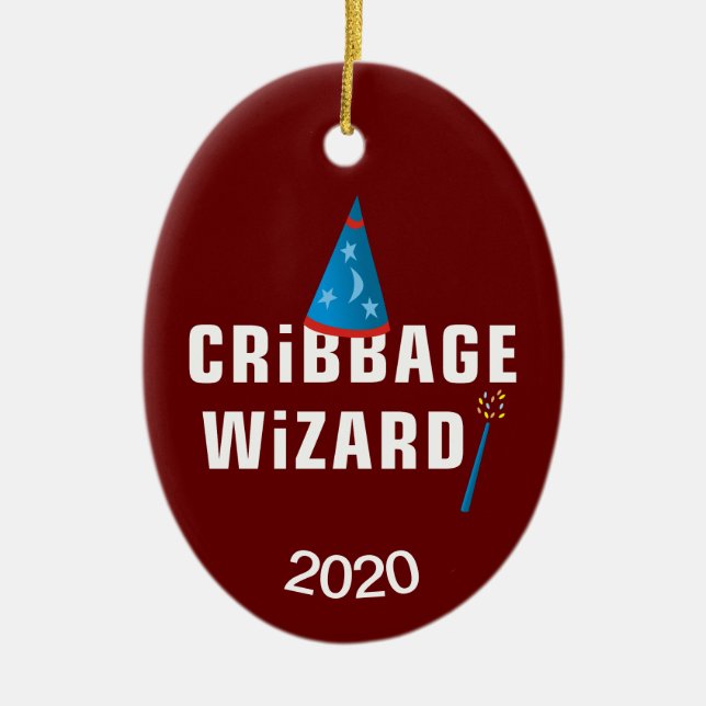 Cribbage Wizard Ceramic Tree Decoration (Front)