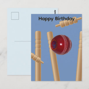 Cricket Ball And Stumps, Birthday Postcard