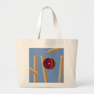 Cricket Ball And Stumps, Large Tote Bag